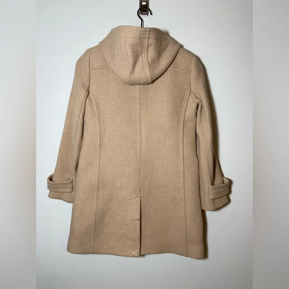 $350-J.Crew the 2007 Italian stadium-cloth wool toggle Hood coat BEIGE Sz 0P - Picture 6 of 9